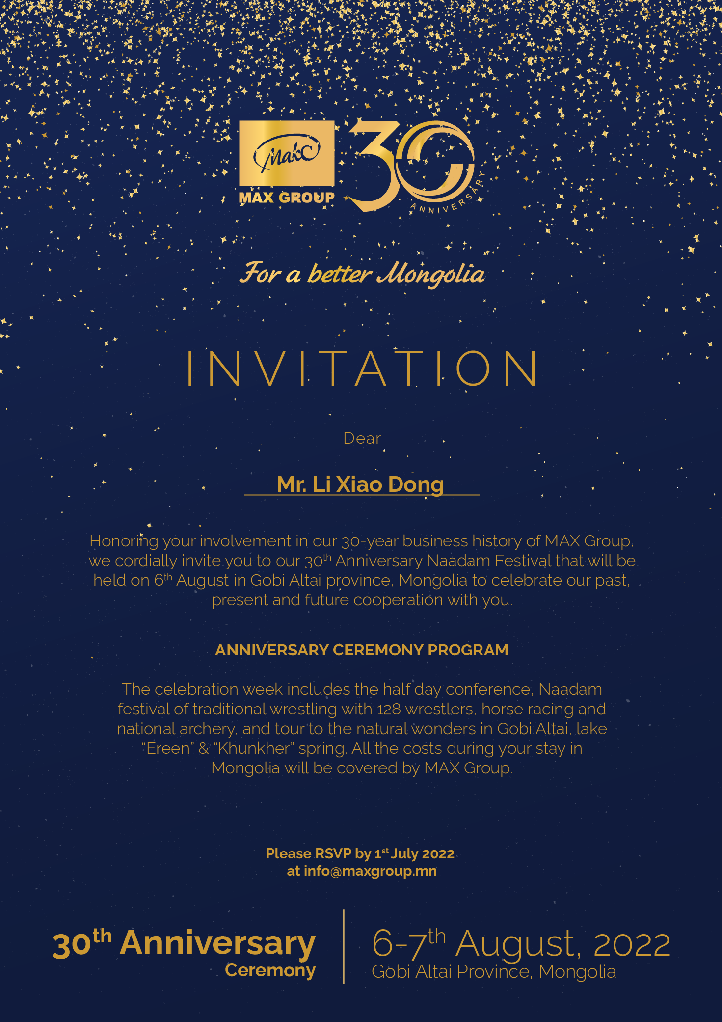 Congratulations on the 30th anniversary of Mongolia Max Group